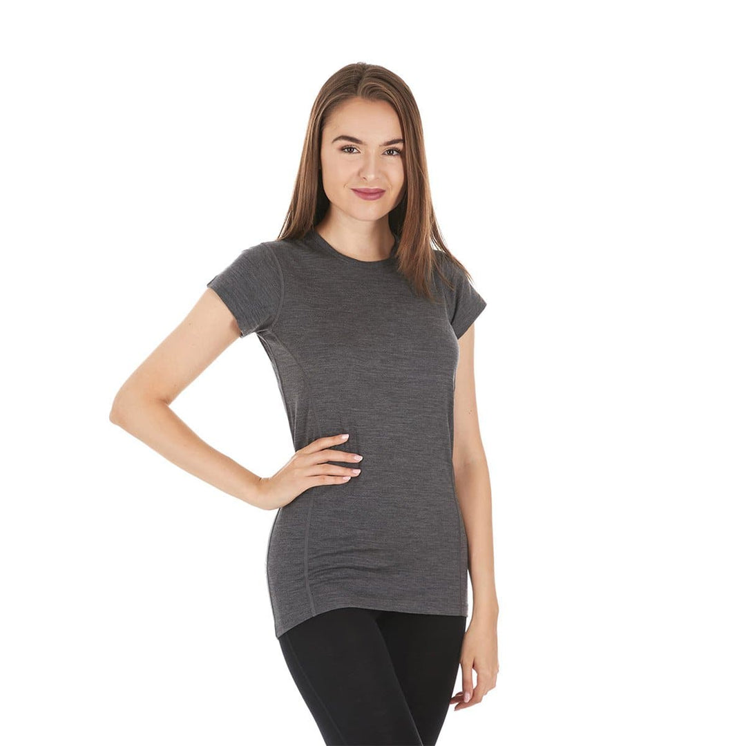 Womens merino wool short sleeve shirt womens lightweight wool tshirt #color_charcoal-gray