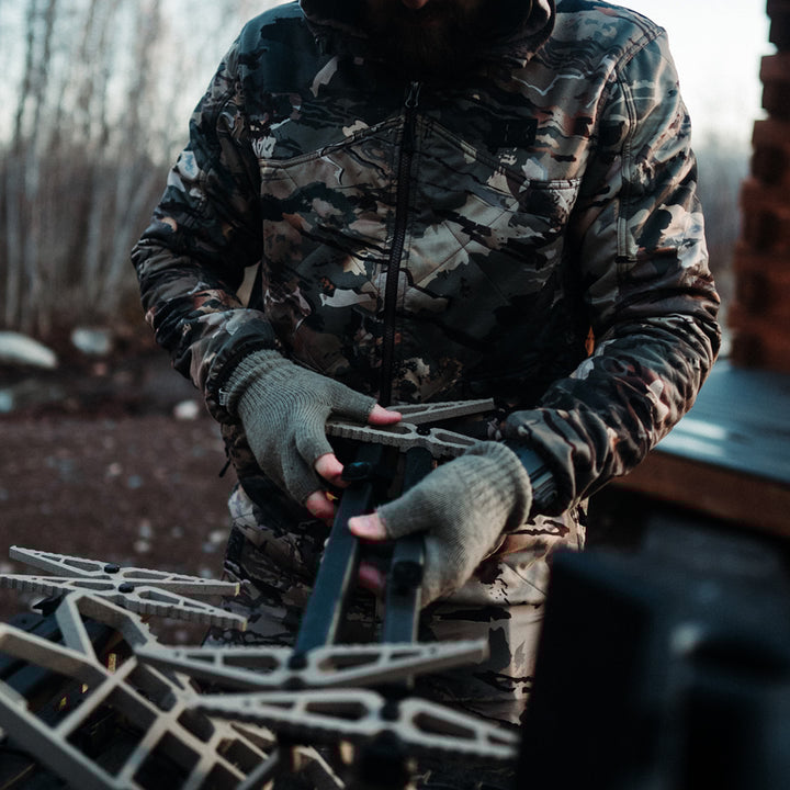 fingerless wool glove liner winter merino glove hunting archery #color_navy